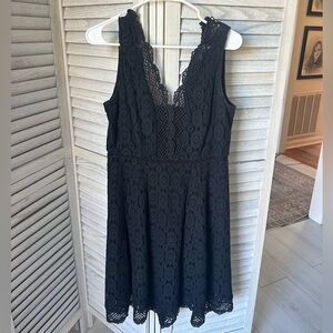 LOFT Women’s Black Eyelet Lace Flared Dress